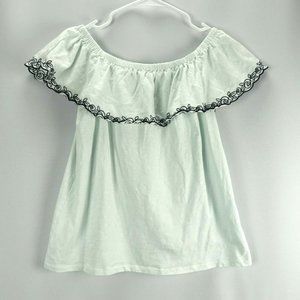 J CREW Women's Floral Trim Ruffled Blouse Green Size S